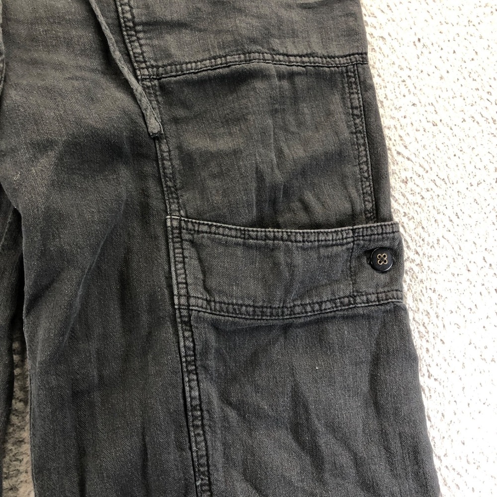 Free People Pants Womens Medium Black Linen Blend Cargo Utility Lagenlook Boho - Picture 3 of 14